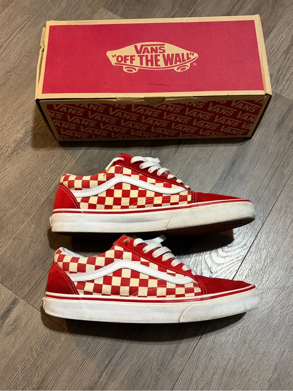 Vans Checkerboard Old Skool Sneakers — Red & White